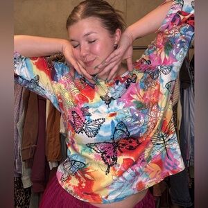 Y2K Watercolor, Sequin Butterfly Top 🤪